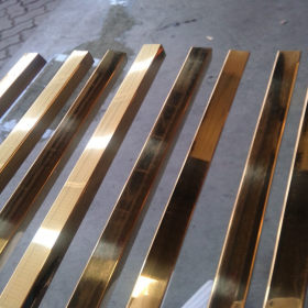 厂家批发304不锈钢黄钛金矩形管62mm*10mm实厚0.8-3.5毫米拉丝