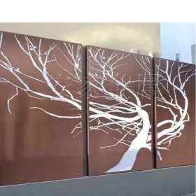 上海锈钢板镂空屏风精密激光切割耐候钢异形件弧形景观墙铁板切割