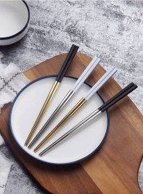 304不锈钢筷子 加厚防烫方形筷 家用防滑筷子餐具套装 包装可定制